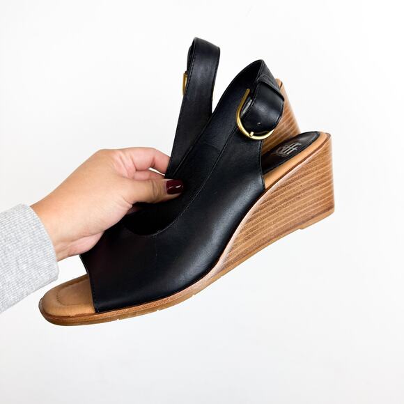 Sofft Womens Gabriella Leather Slingback Wedge Sandals Black - 10 10M - Picture 4 of 8